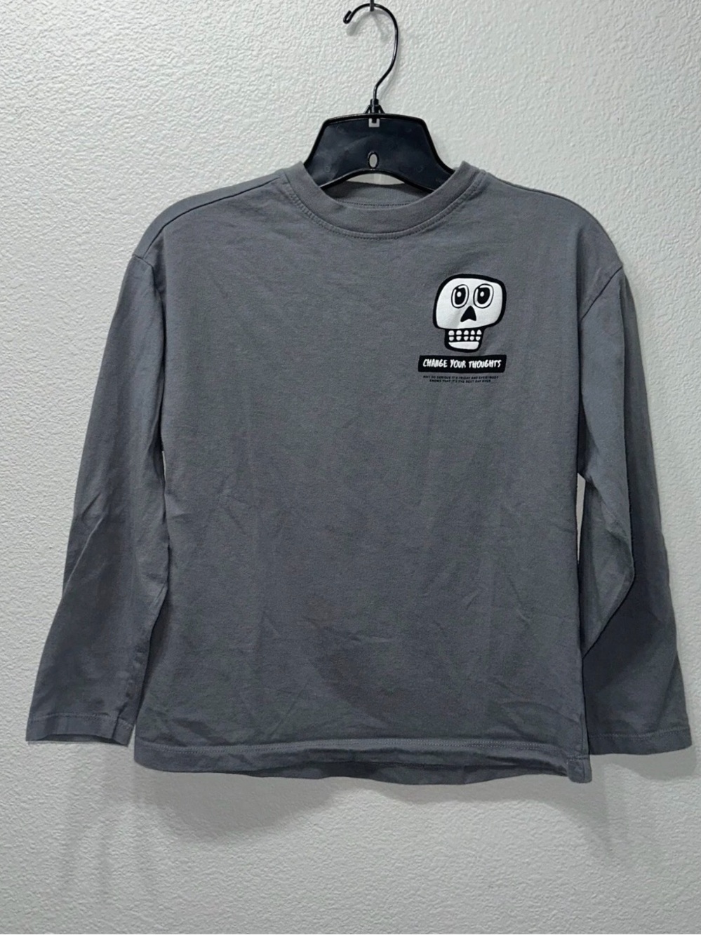 ZARA Boys Long sleeve Shirt Kids Size 11 - 12 Skull Design Gray Youth